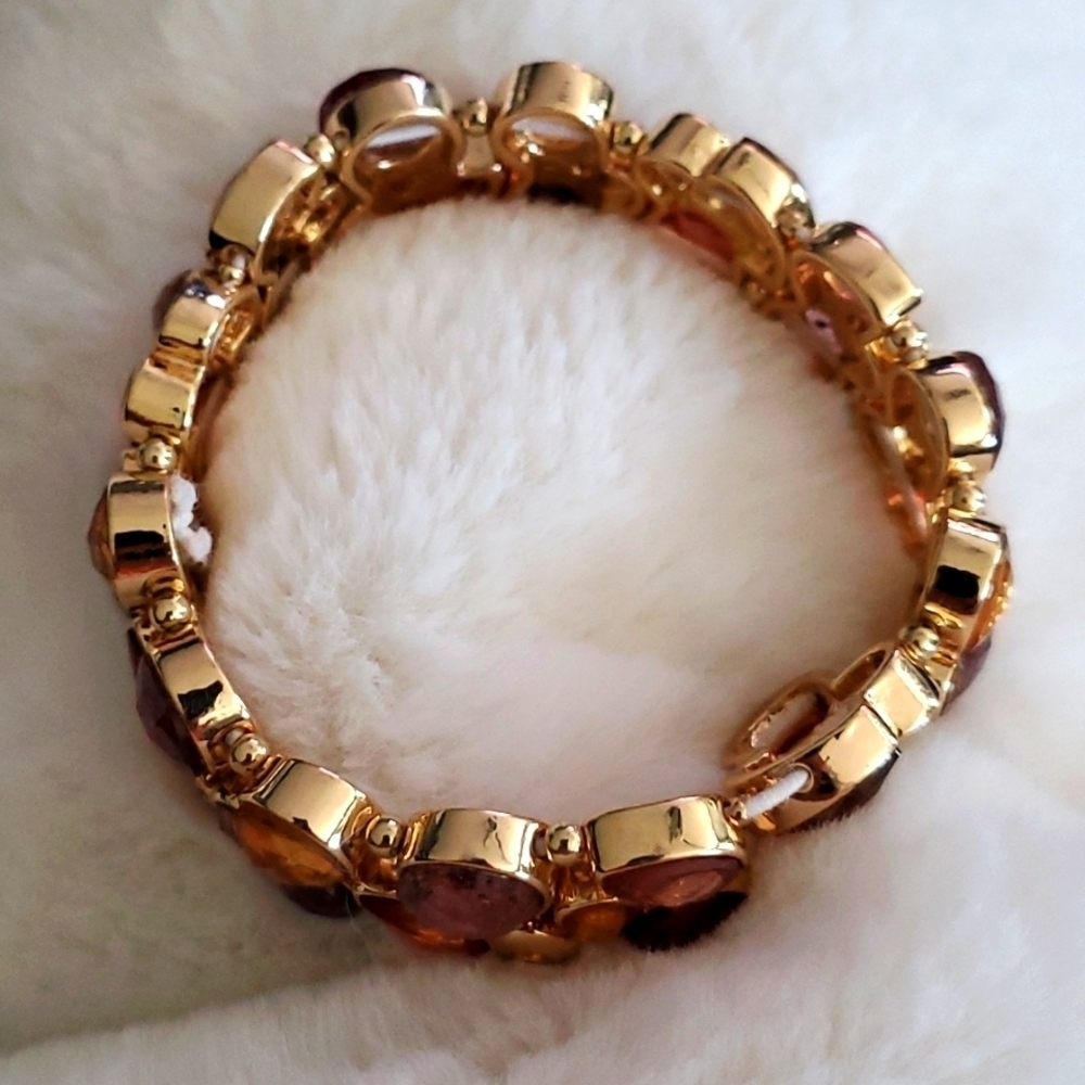 COLORFUL GEMS IN GOLDTONE STRETCH BRACELET ALL GEMS PRESENT BUNDLE AND SAVE - Picture 4 of 5